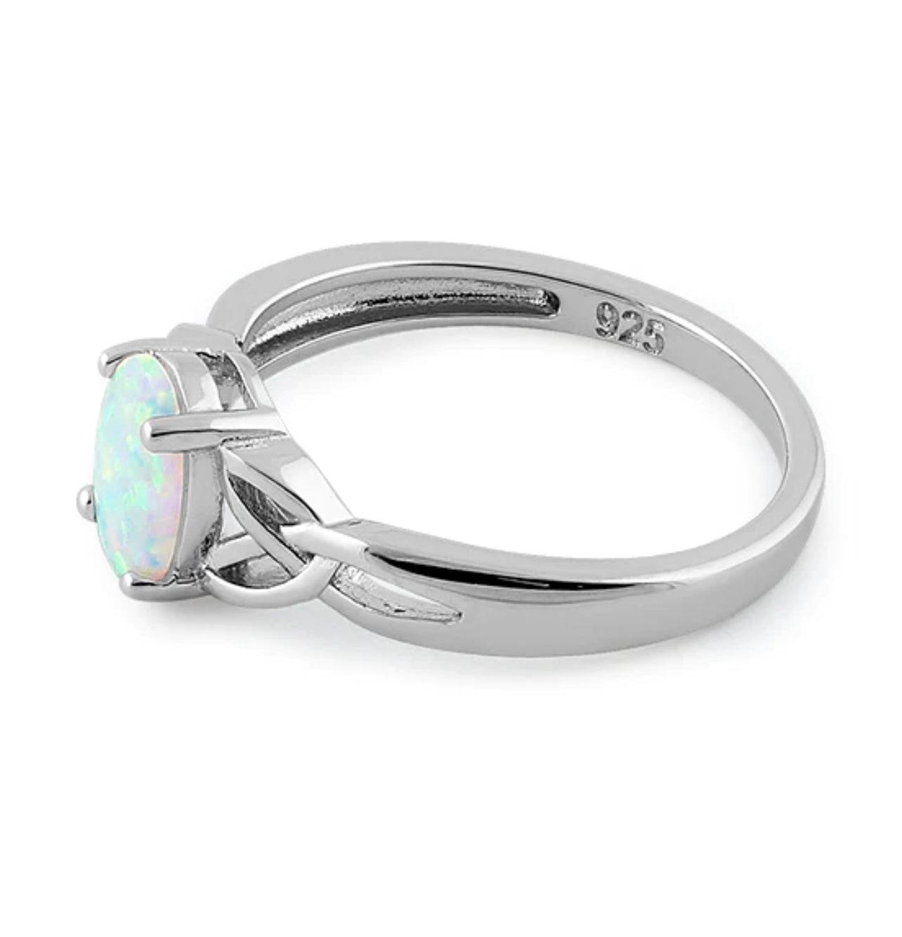 White Lab Opal Celtic Sterling Silver Ring