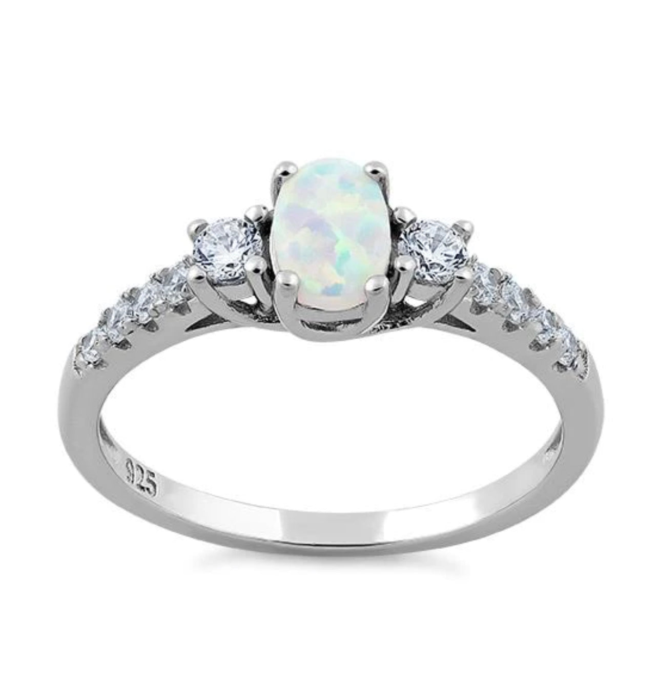 White Lab Opal CZ Diamond Sterling Silver Ring