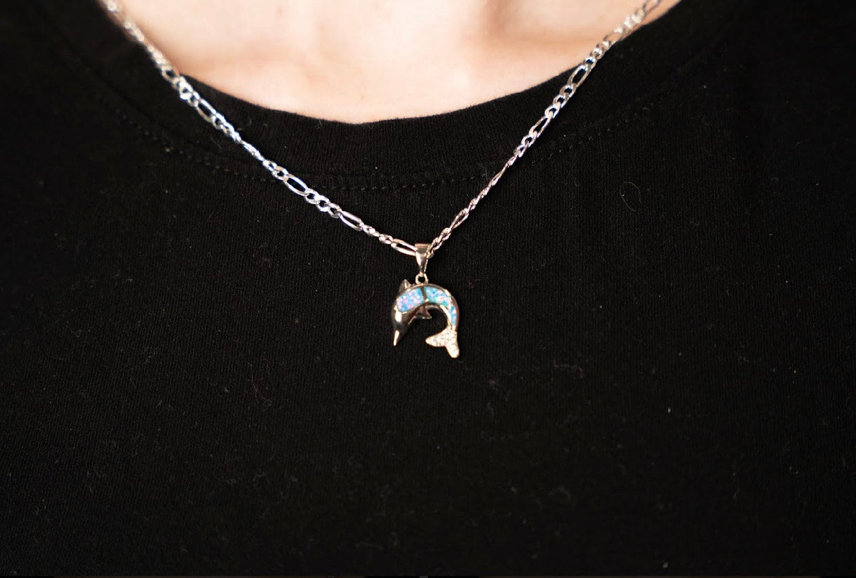 Womens Opal Dolphin Pendant