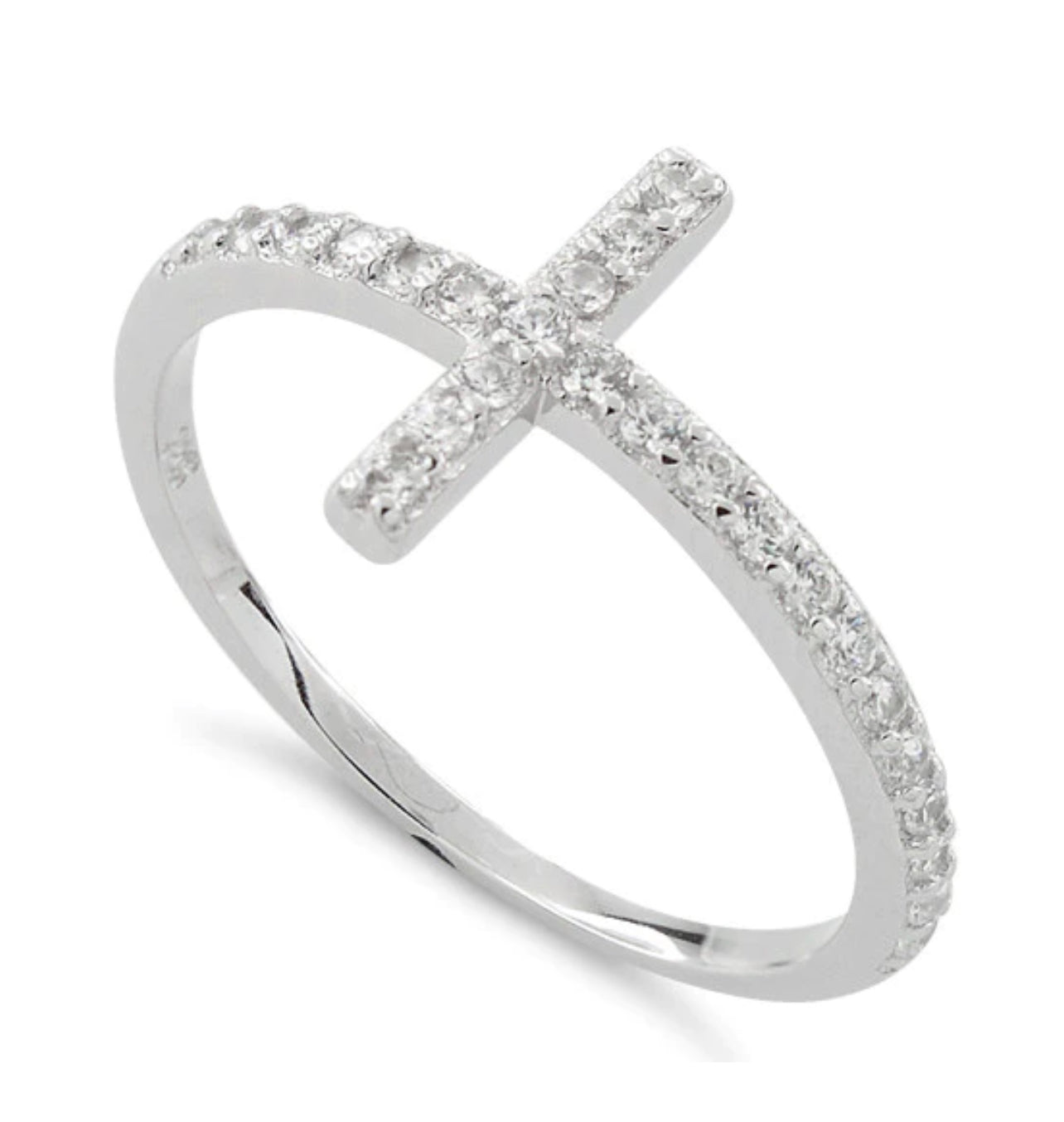 Sterling Silver Cross Ring With CZ Diamonds