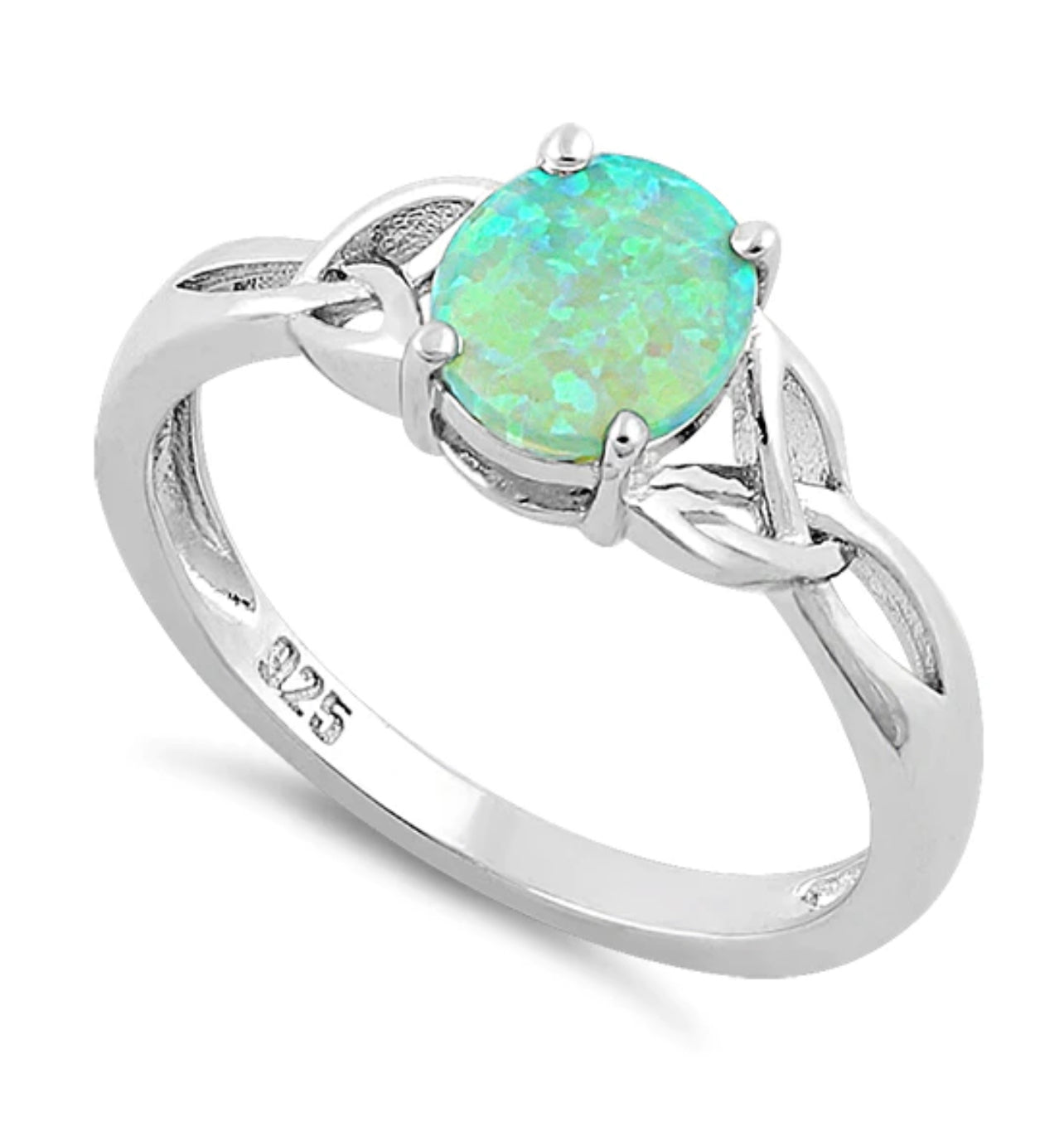 Green Lab Opal Celtic Sterling Silver Ring