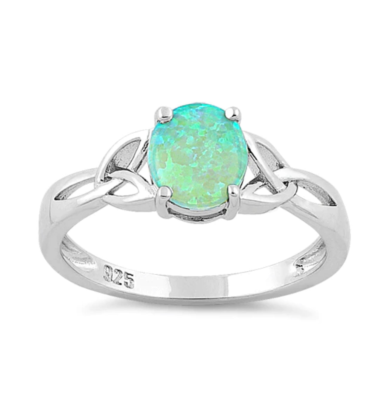 Green Lab Opal Celtic Sterling Silver Ring