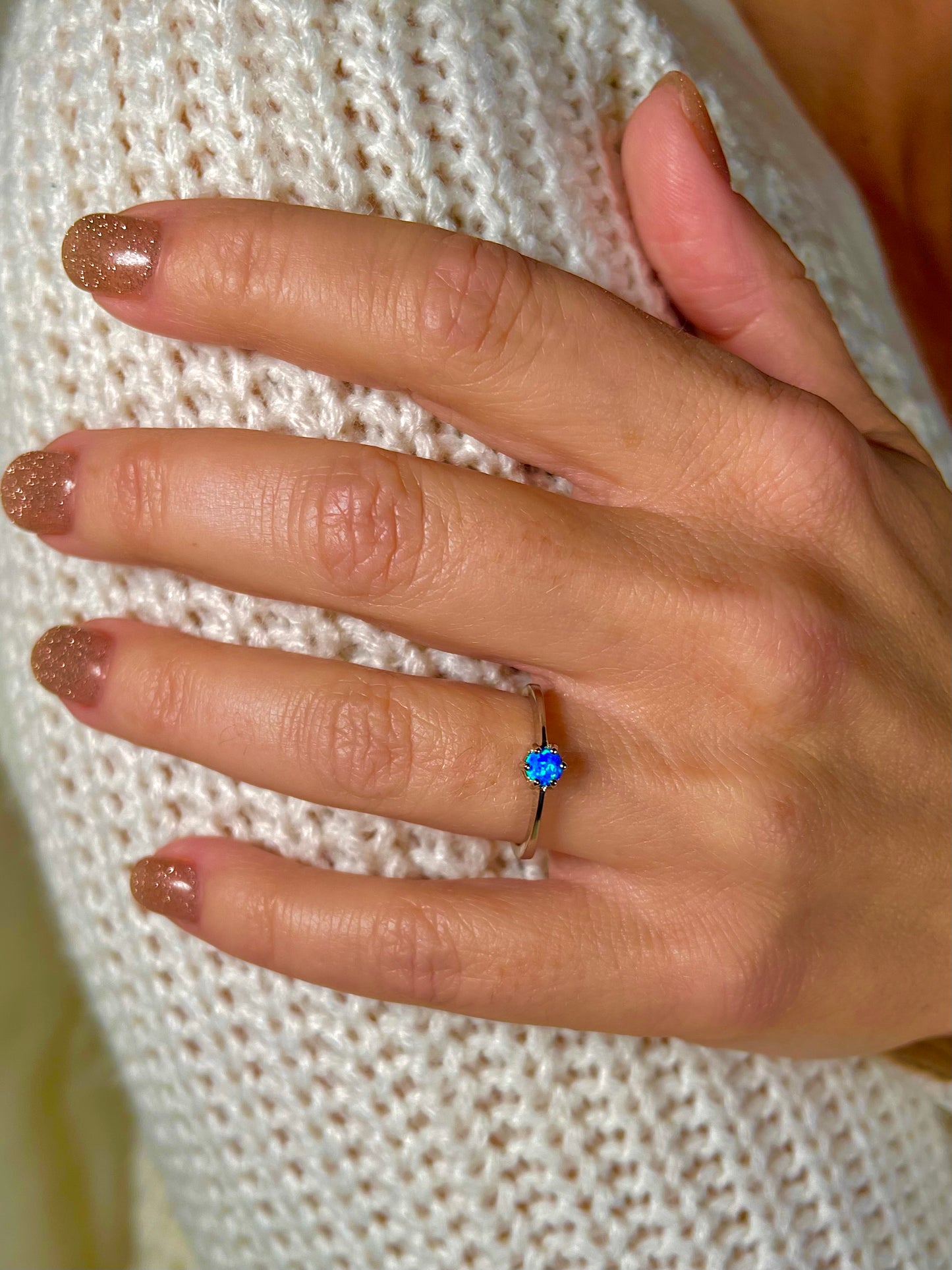 Dainty Blue Lab Opal Sterling Silver Ring