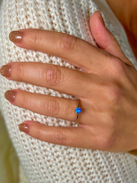 Dainty Blue Lab Opal Sterling Silver Ring