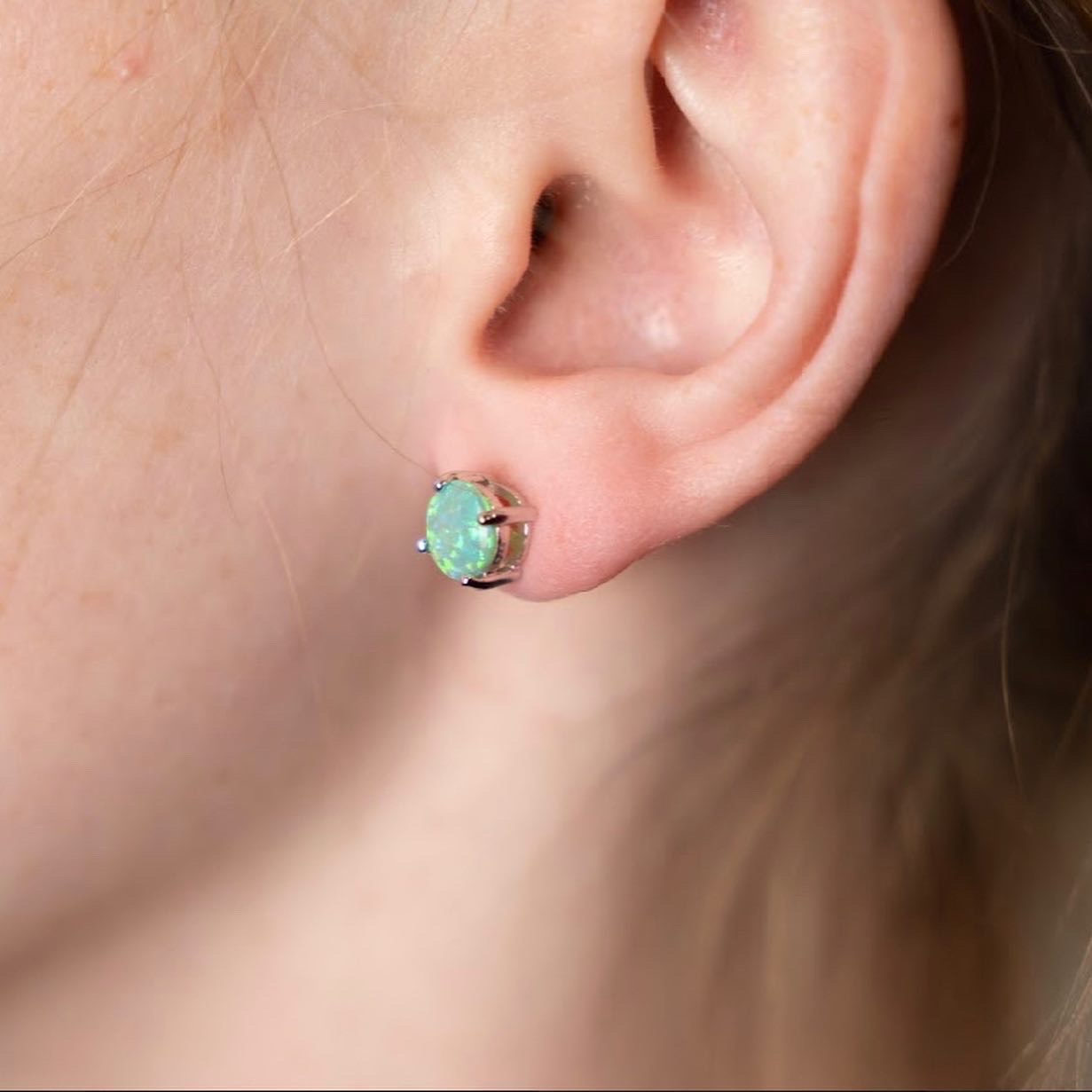 Womens Opal Stud Earrings