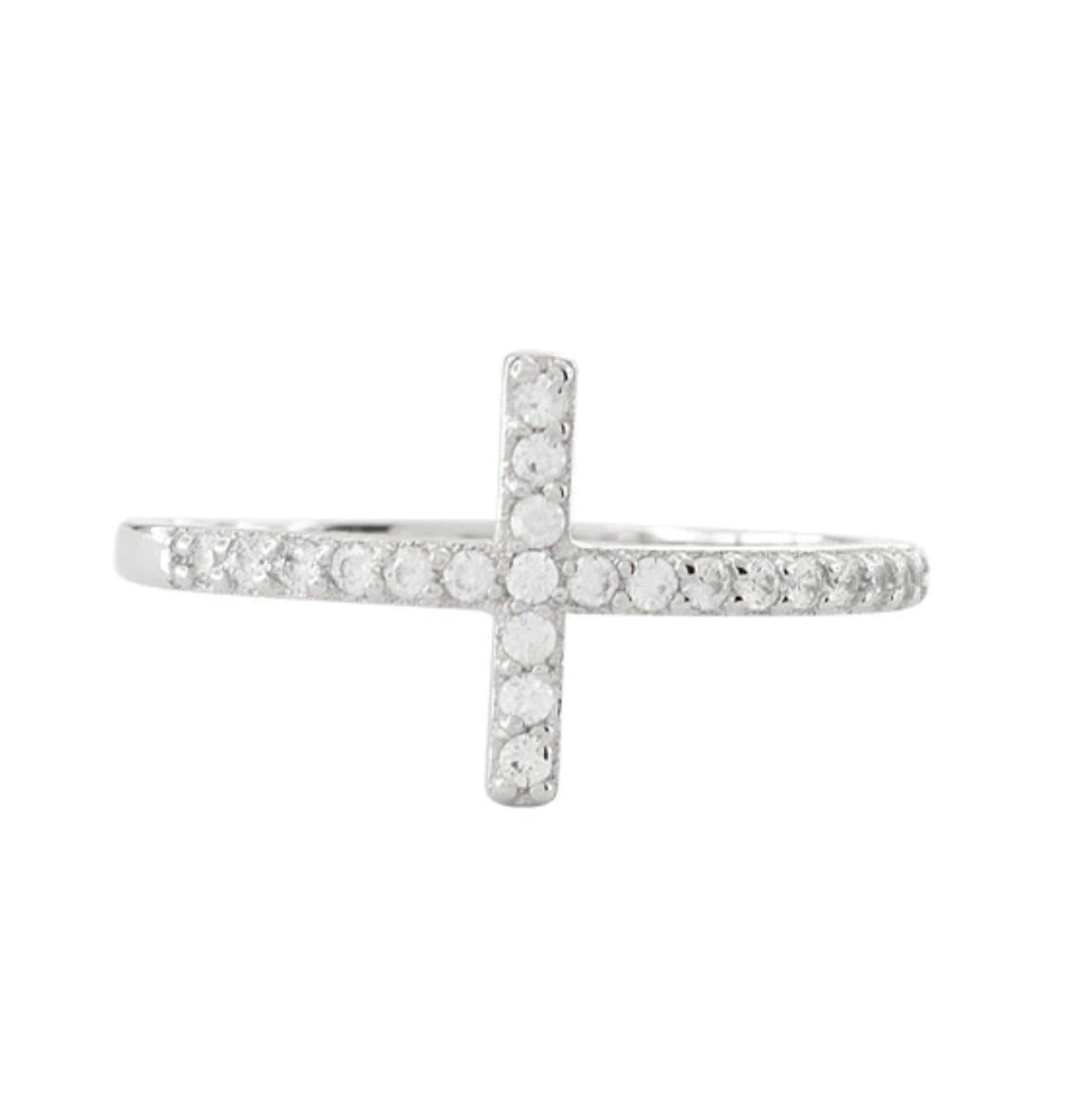 Sterling Silver Cross Ring With CZ Diamonds