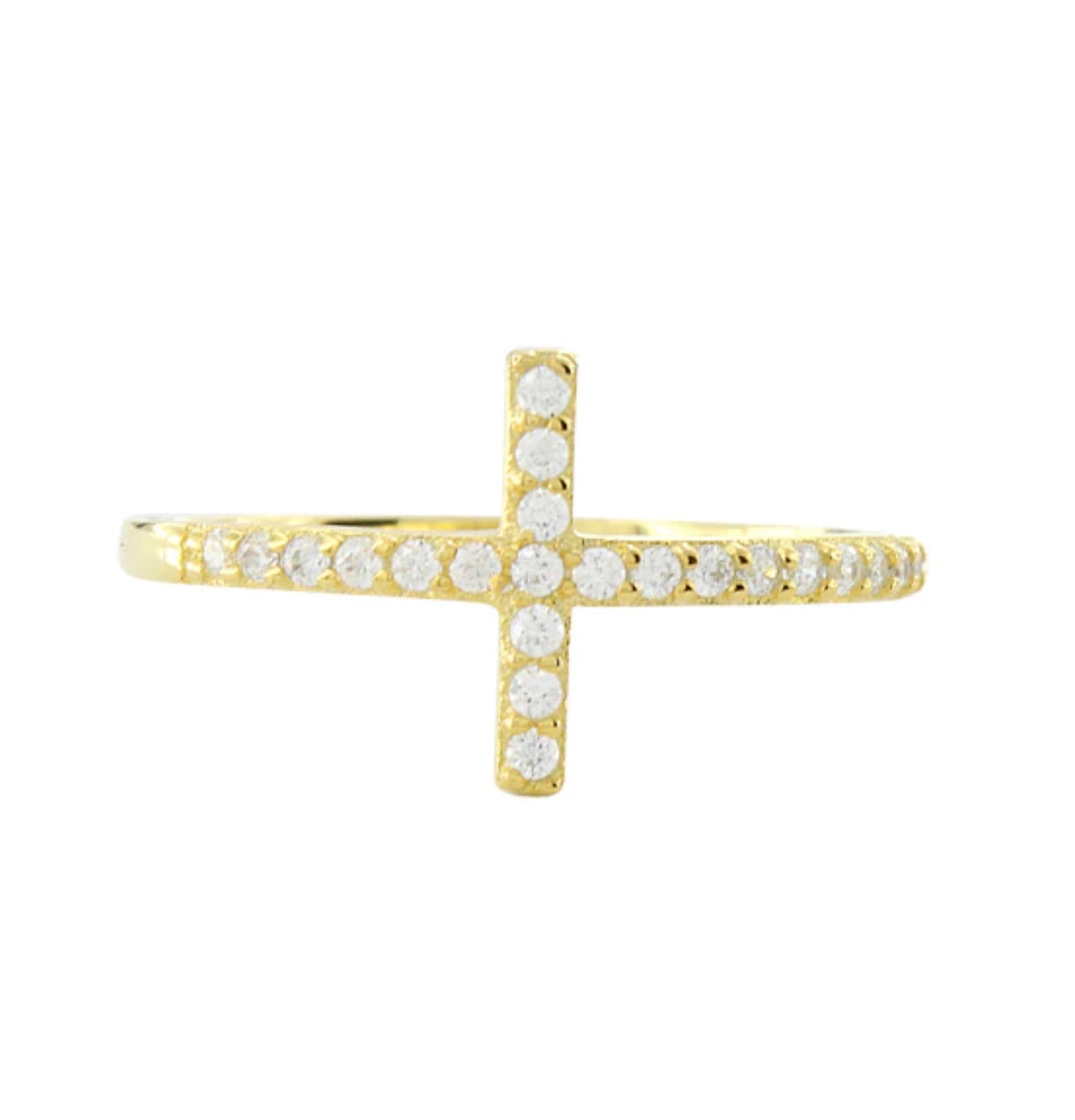 14K Gold Cross Ring With CZ Diamonds