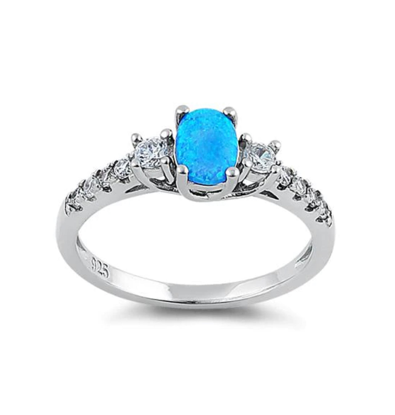 Blue Lab Opal CZ Diamond 925 Sterling Silver Ring