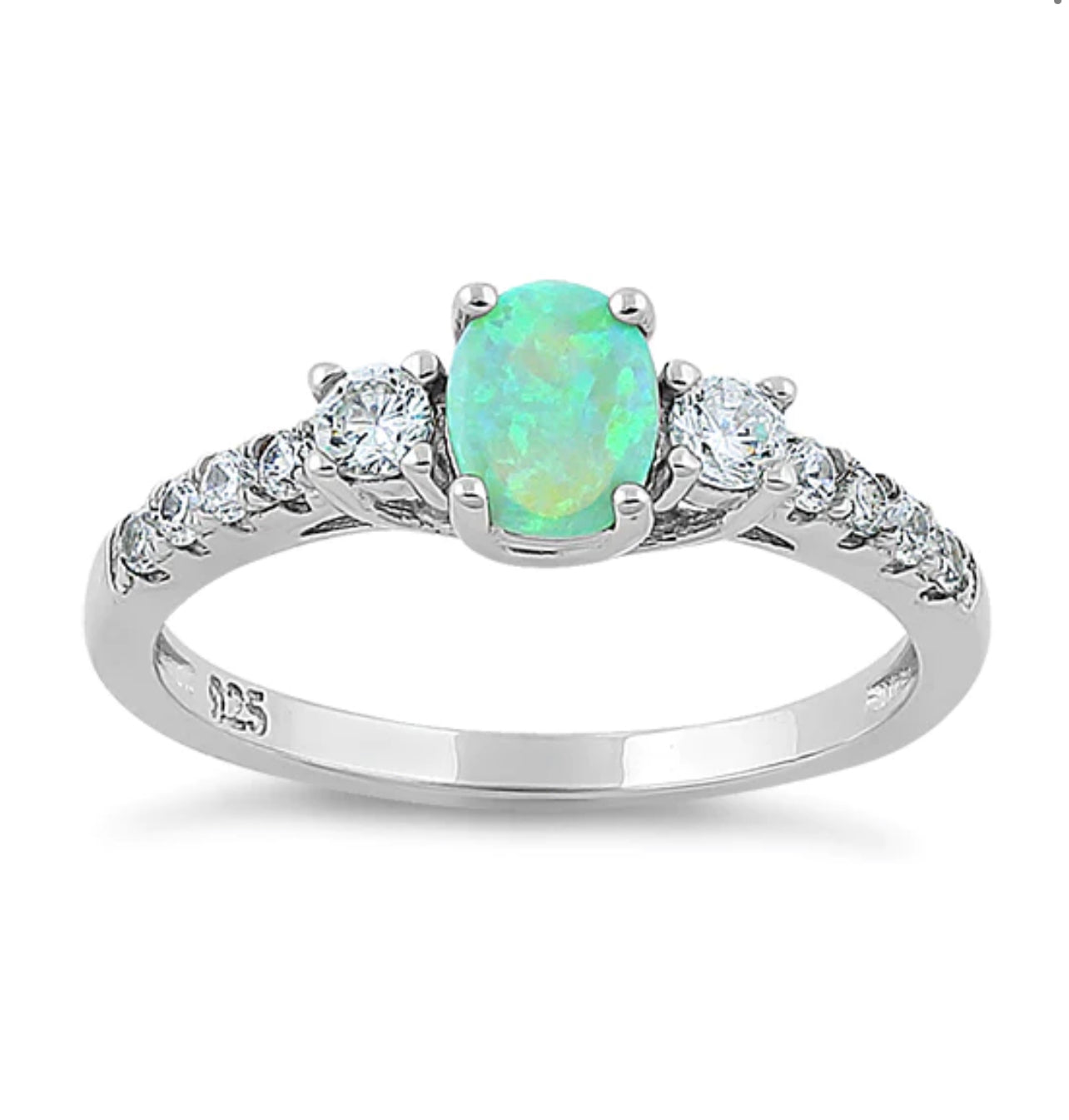 Green Lab Opal CZ Diamond 925 Sterling Silver Ring