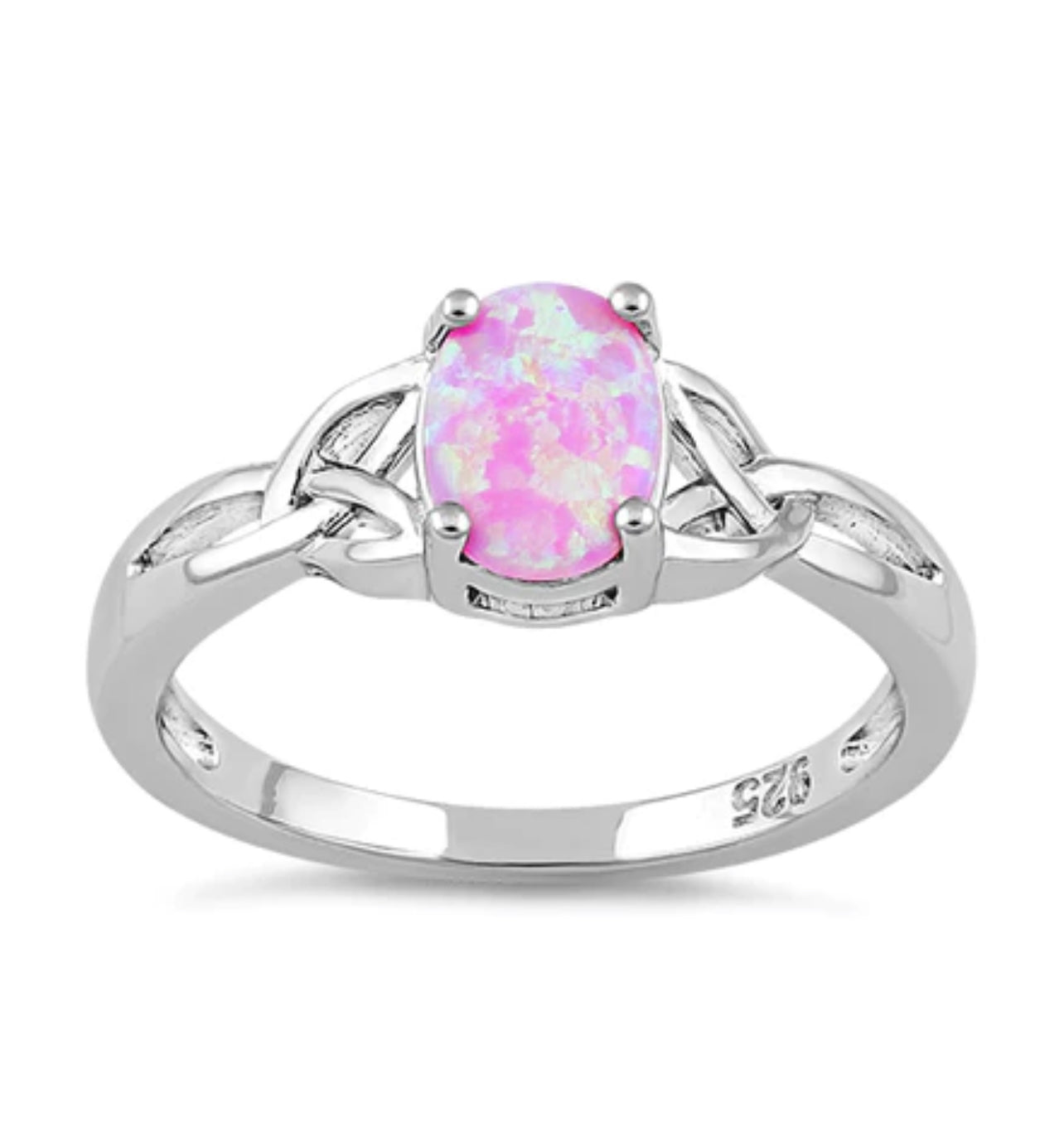 Pink Lab Opal Celtic Sterling Silver Ring