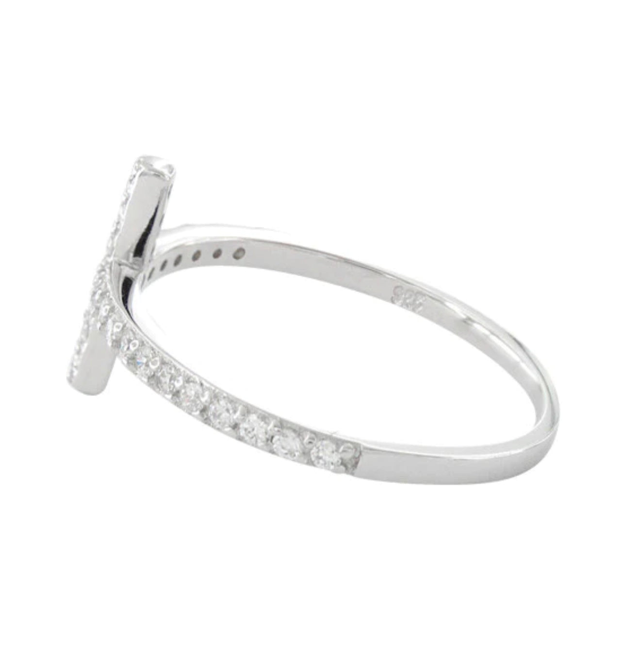 Sterling Silver Cross Ring With CZ Diamonds