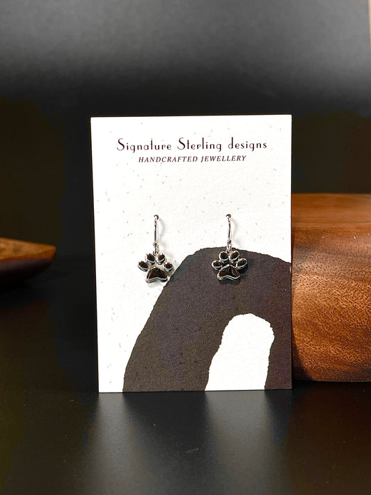 Sterling Silver Dangle Dog Paw Earrings