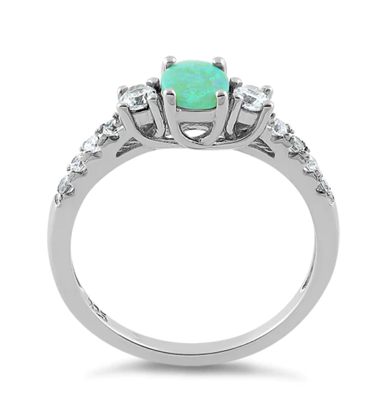 Green Lab Opal CZ Diamond 925 Sterling Silver Ring