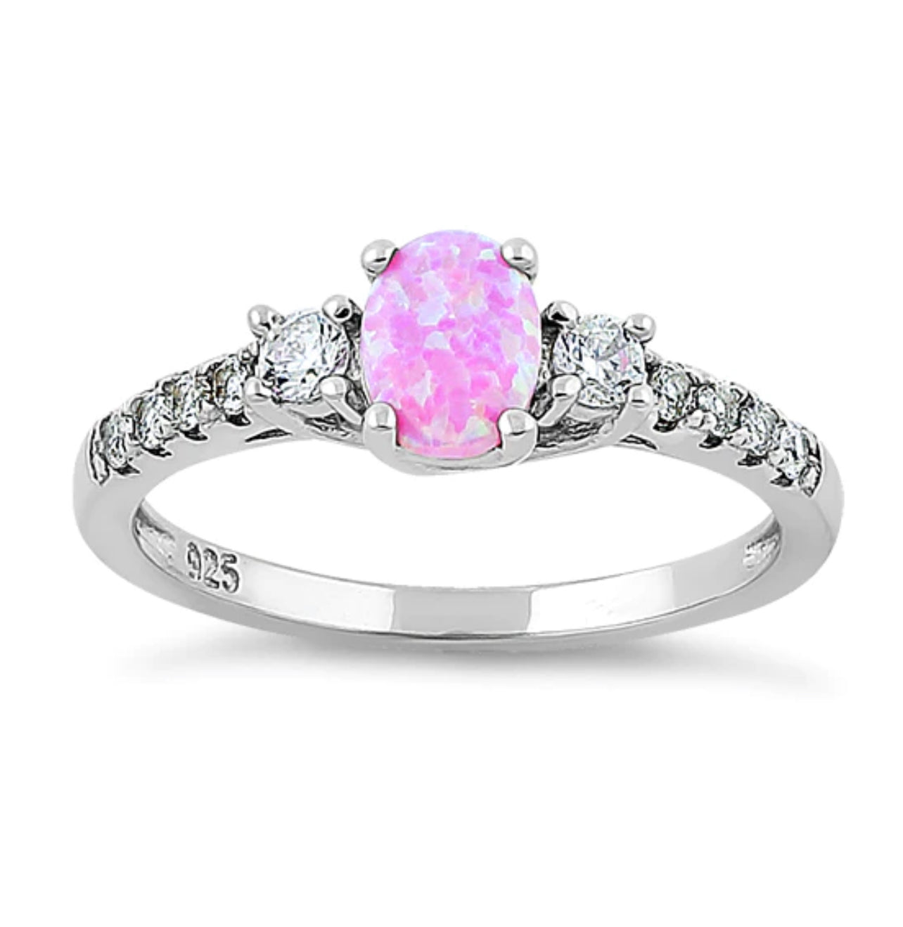 Pink Lab Opal CZ Diamond 925 Sterling Silver Ring