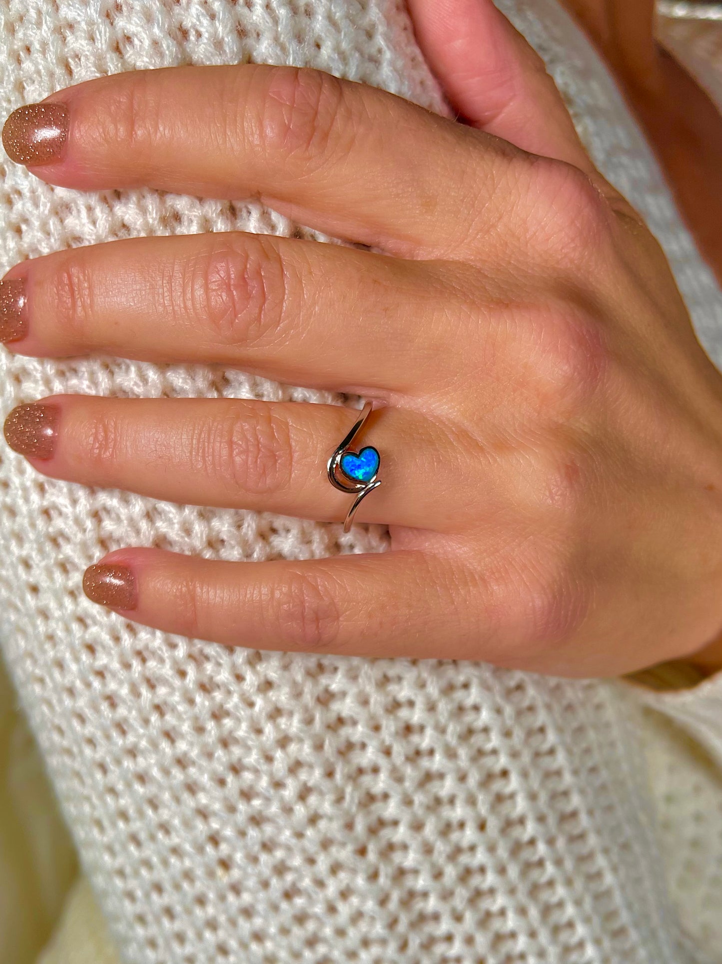 Blue Lab Opal Heart Ring