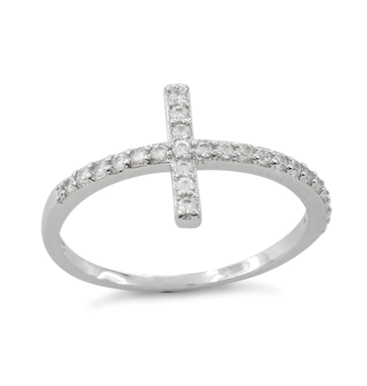 Sterling Silver Cross Ring With CZ Diamonds