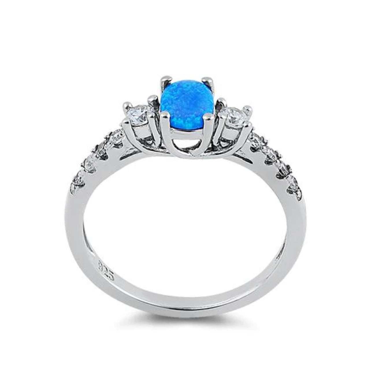 Blue Lab Opal CZ Diamond 925 Sterling Silver Ring