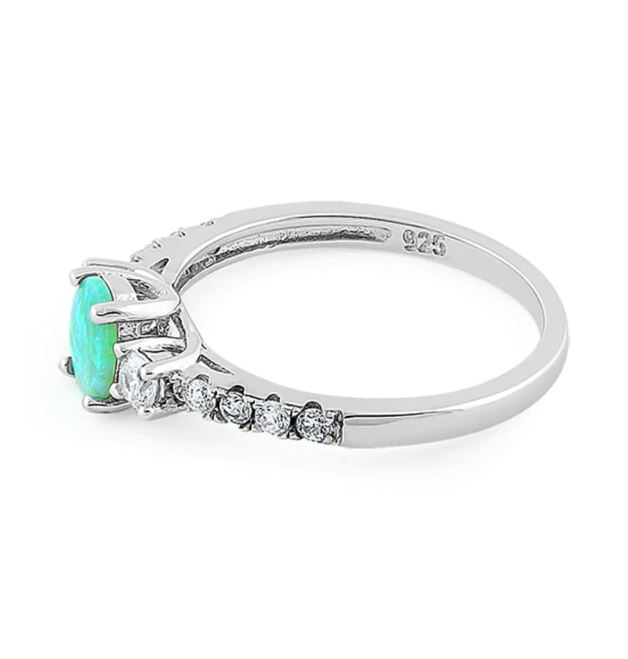 Green Lab Opal CZ Diamond 925 Sterling Silver Ring