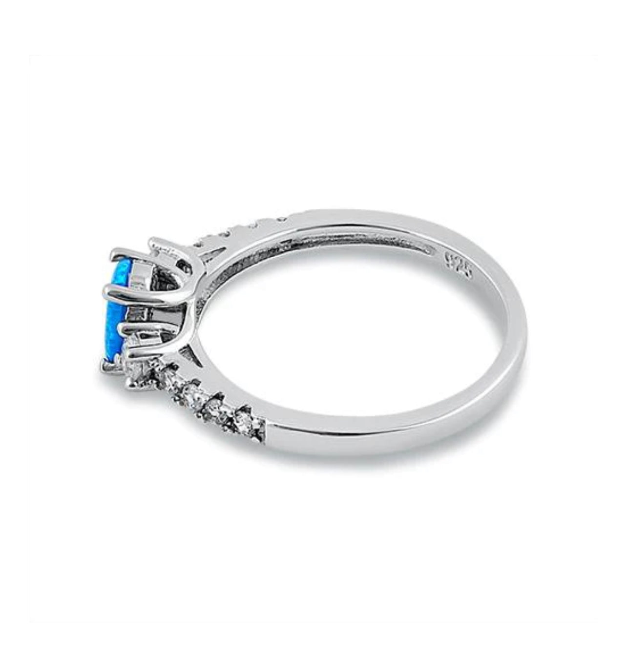 Blue Lab Opal CZ Diamond 925 Sterling Silver Ring