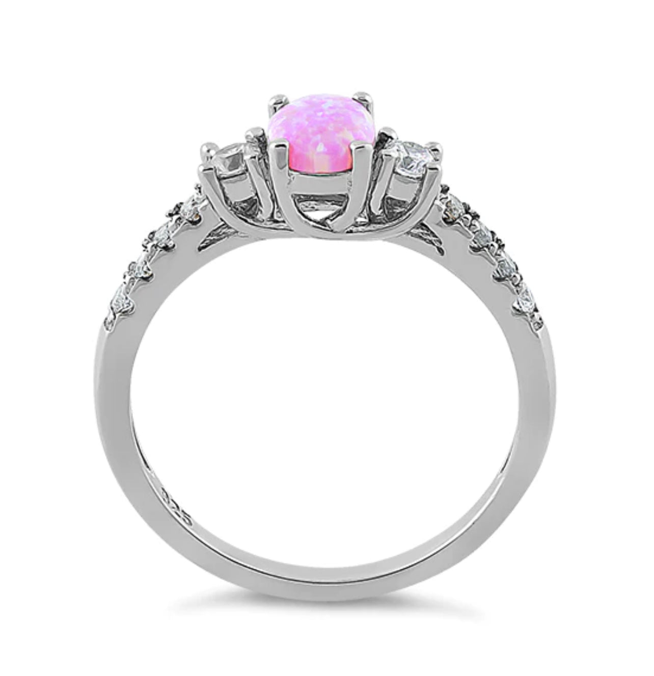 Pink Lab Opal CZ Diamond 925 Sterling Silver Ring