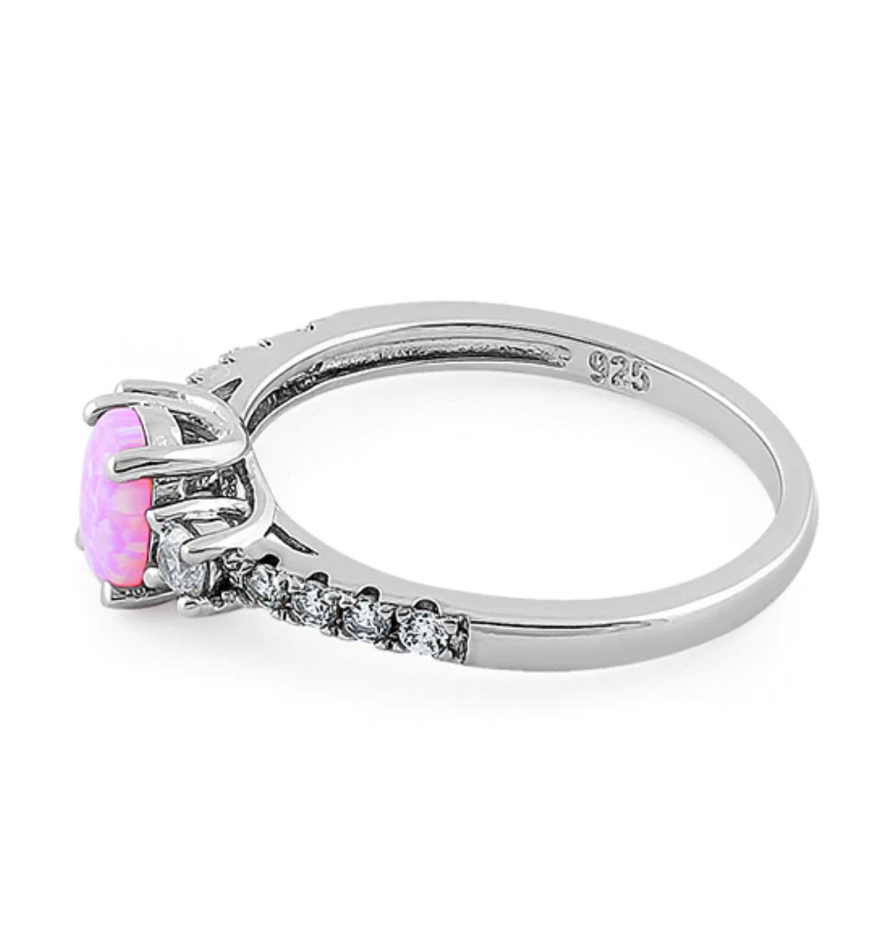 Pink Lab Opal CZ Diamond 925 Sterling Silver Ring