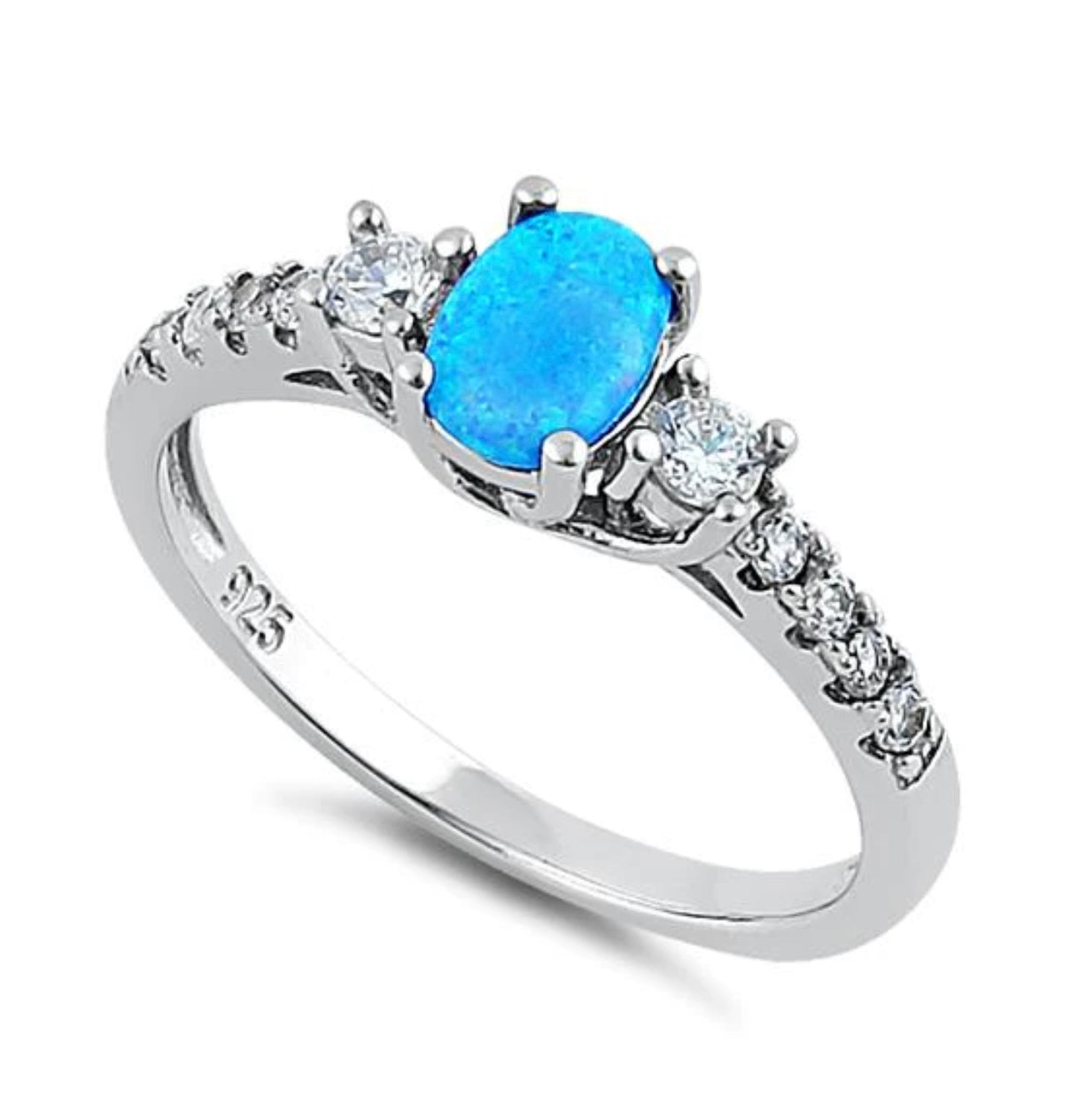 Blue Lab Opal CZ Diamond 925 Sterling Silver Ring