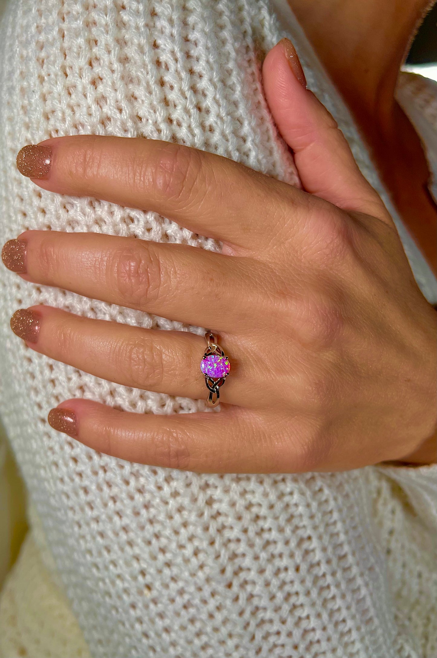 Pink Lab Opal Celtic Sterling Silver Ring