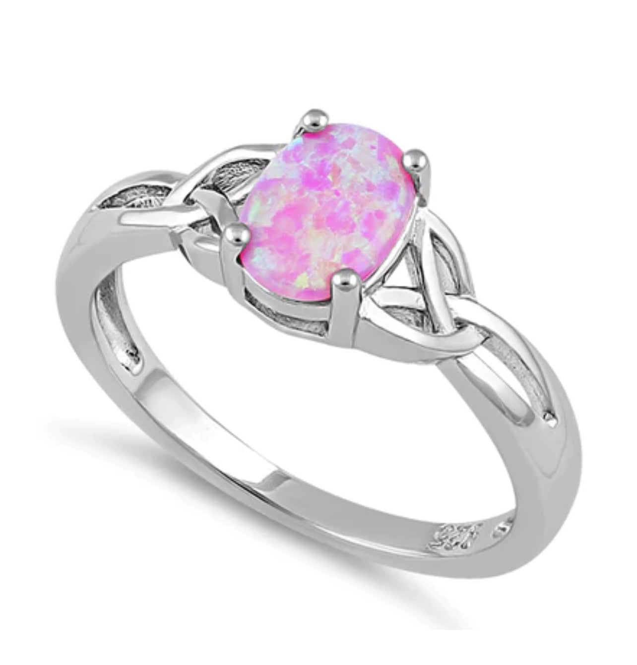 Pink Lab Opal Celtic Sterling Silver Ring