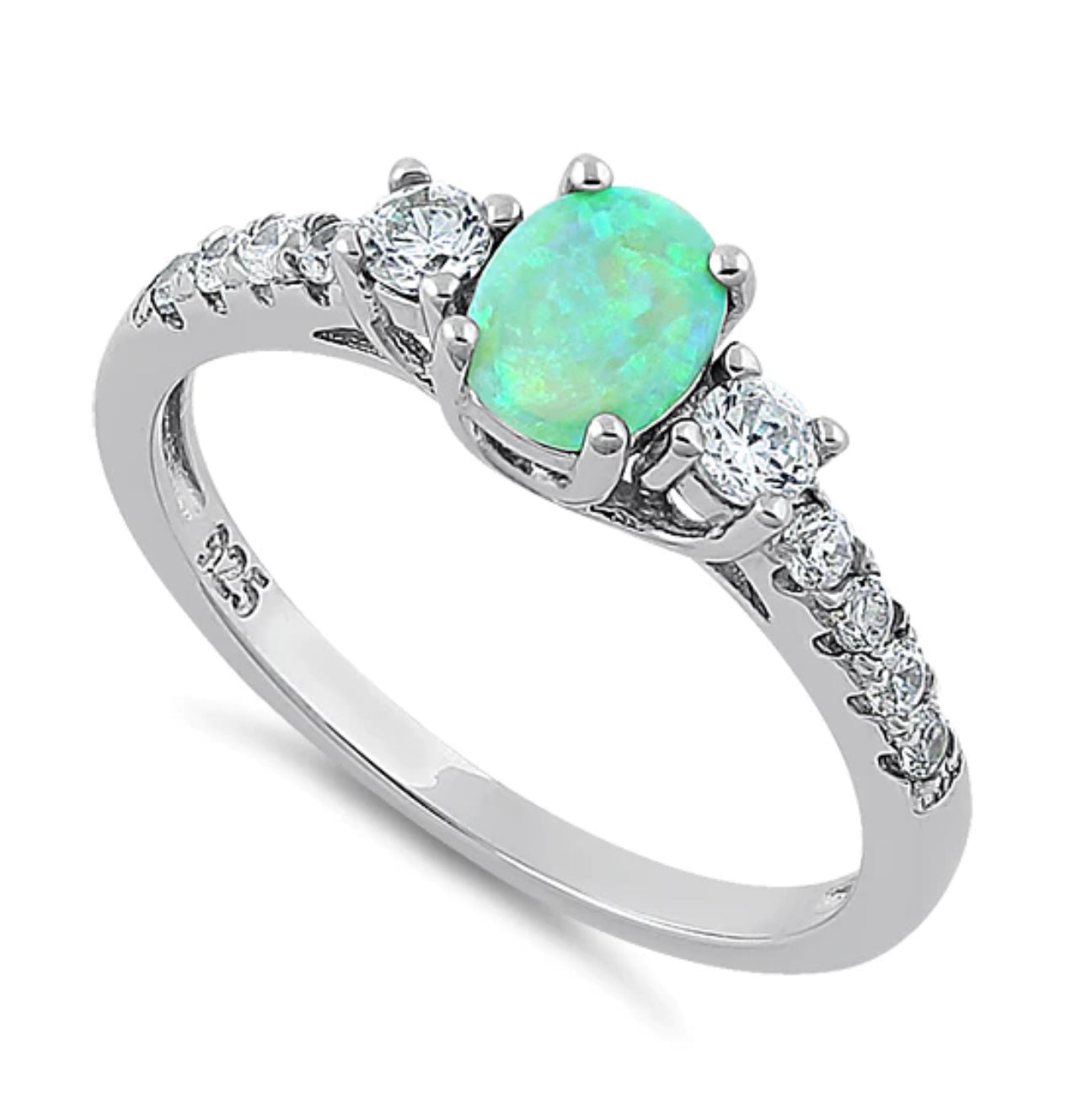 Green Lab Opal CZ Diamond 925 Sterling Silver Ring