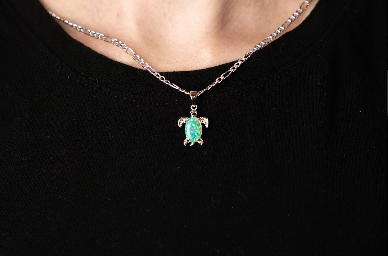 Womens Opal Turtle Pendant